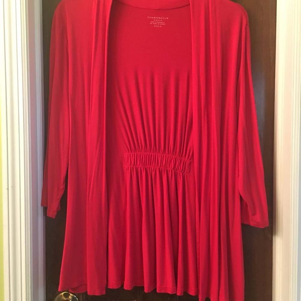 Charter club red cotton open cardigan. Size 1X